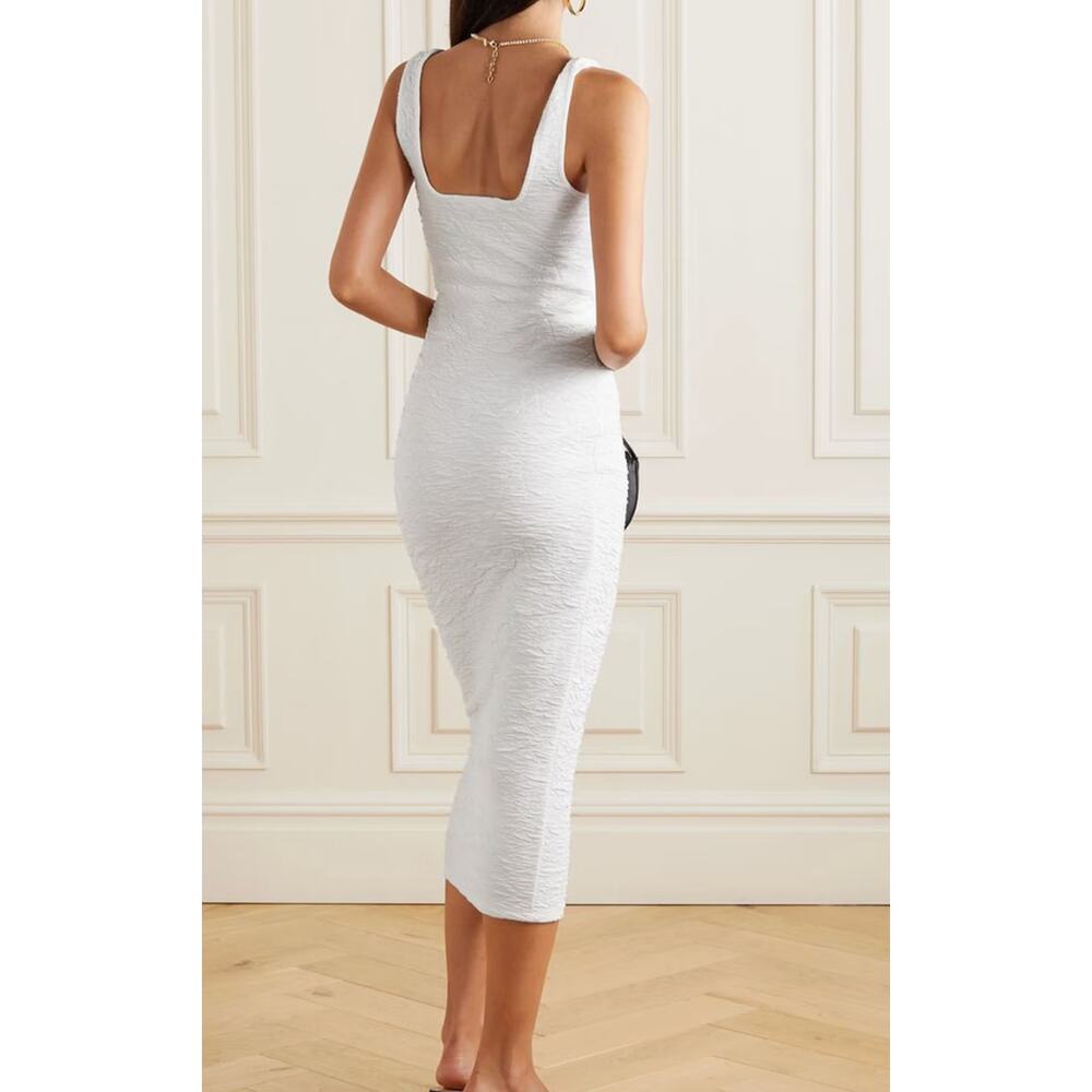 Good American Scrunchie Cloqué Midi Tank Bodycon Dress | Sz 4, XL Ivory New - Picture 2 of 3